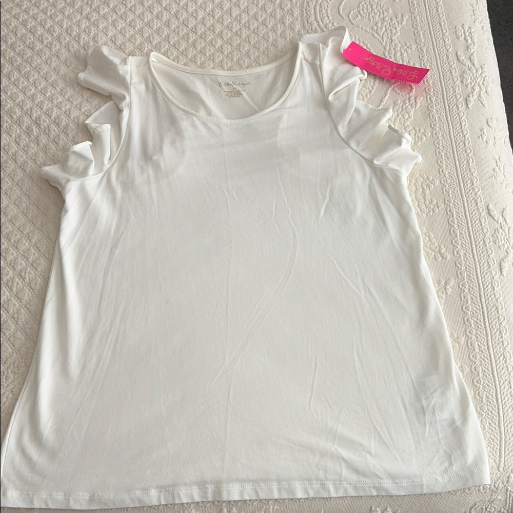 Lilly Pulitzer Lanette Women's White Ruffle Sleeve Scoop Neck Top nwt